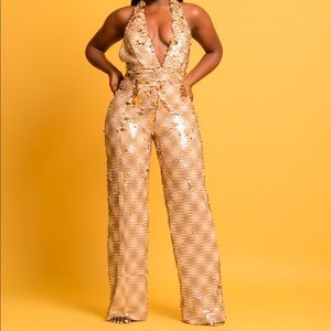 Nude colored sequined jumpsuit
